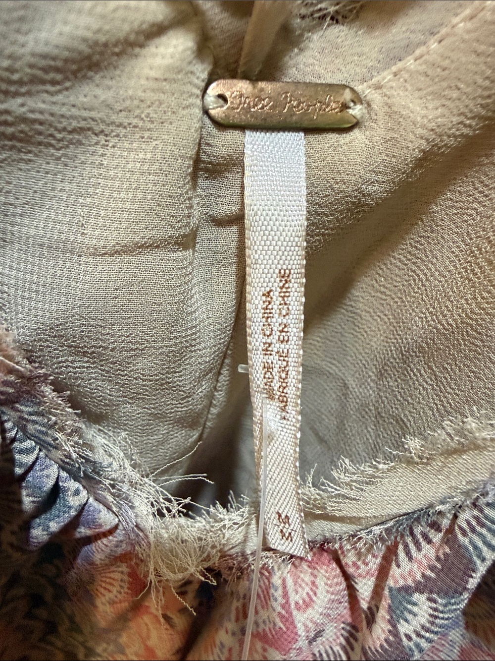 Free People Pink & Cream Lace-Trim V-Back Camisole tank, tie back, Sz Medium - Picture 2 of 10